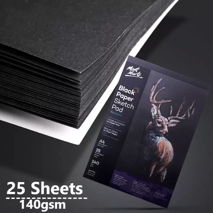 2x A3/A4/A5 Mont Marte Sketch Pad Black Paper 25 Sheet 140gsm Draw Charcoal  Book