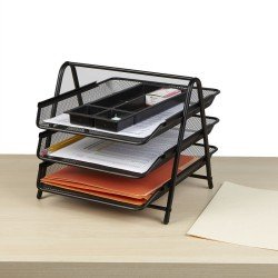Metal Mesh 3 Tier File Tray Black