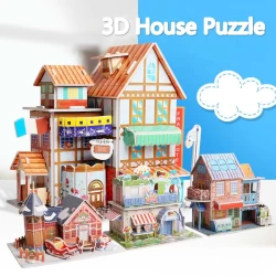 3D Puzzle Model Building Cartoon House Paper Puzzle Kids Handmade Crafts Early Education Toys