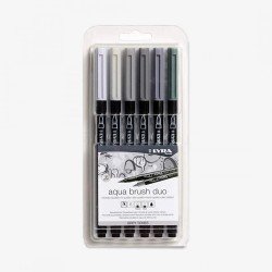 Lyra Aqua Brush Duo Markers Set Of 6 Grey Tones
