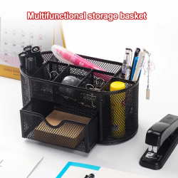 Metal Mesh Desk Organizer 9 Compartment with Drawer