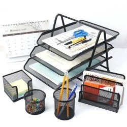 Office Stationery Desk Organizer Metal Mash Set Of 5