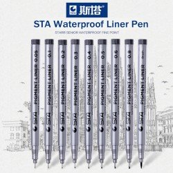 STA Permanent Fineliner Pen Black Set of 9