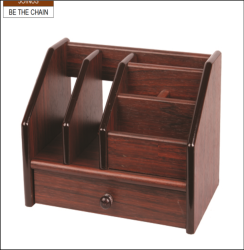 Wooden Desk Organizer Office Pen Holder