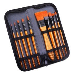 Mont Marte Paint Brush Set  Acrylic Taklon Bristle In Wallet 11pc