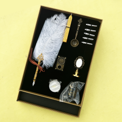 Vintage Calligraphy Feather Pen Set With Stump